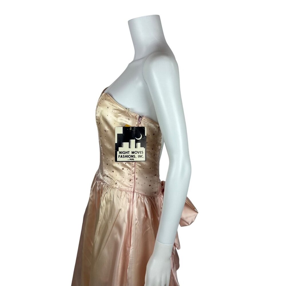 Vintage 80s Prom Dress Womens XS Strapless Peach Satin Glitter Evening Gown Swee - Picture 15 of 16